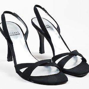 STUART WEITZMAN “Delovely” black satin strappy sling back sandals Size 8